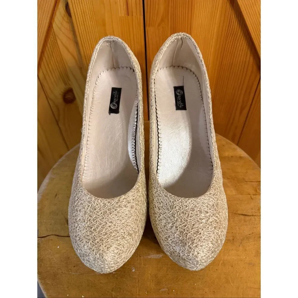 Pascelli Heel Cream Gold Textured Formal Prom Size EU 39 US 8.5 4.25” heel Read